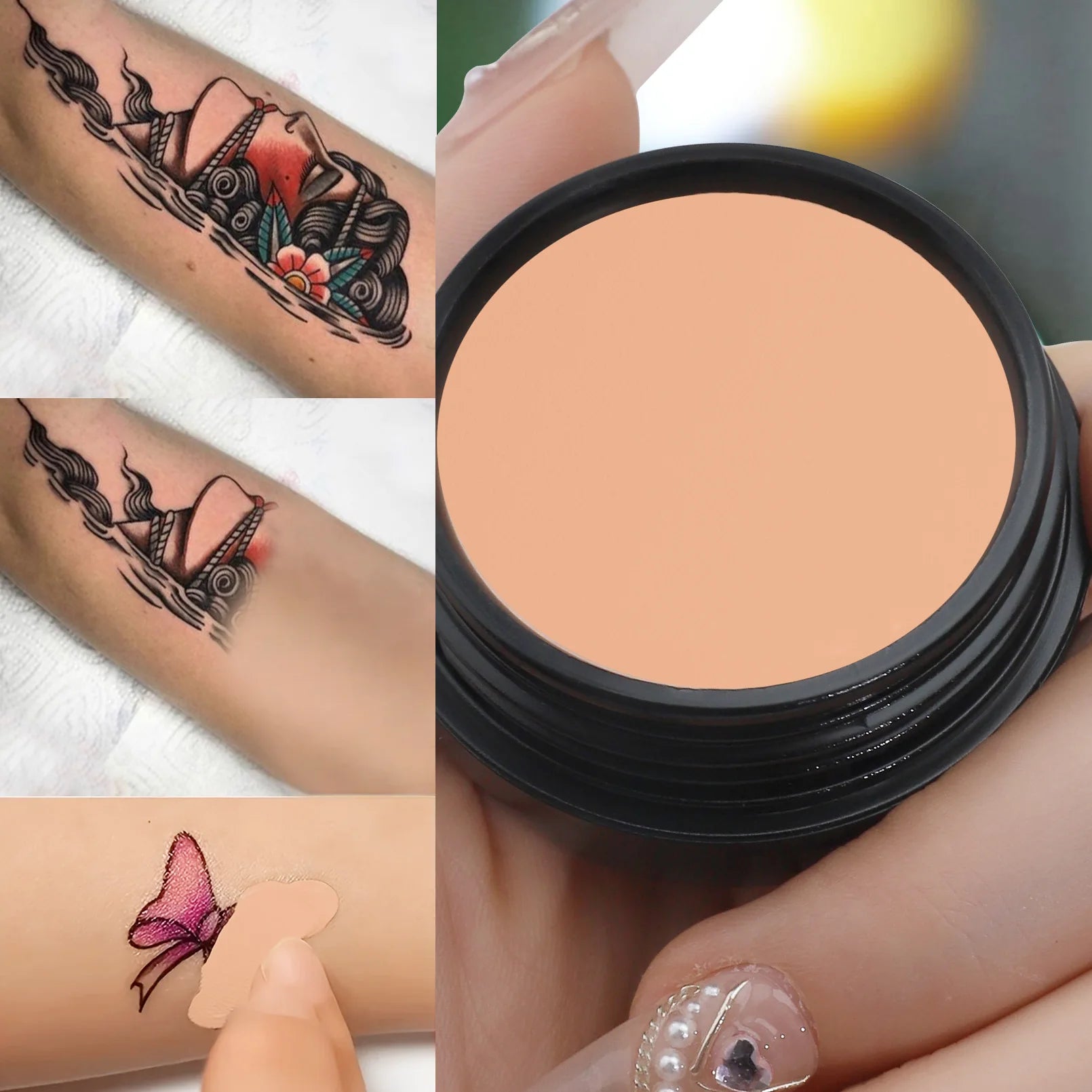 Ansoff waterproof full coverage concealer for tattoos and scars, natural finish foundation suitable for all skin tones and types.