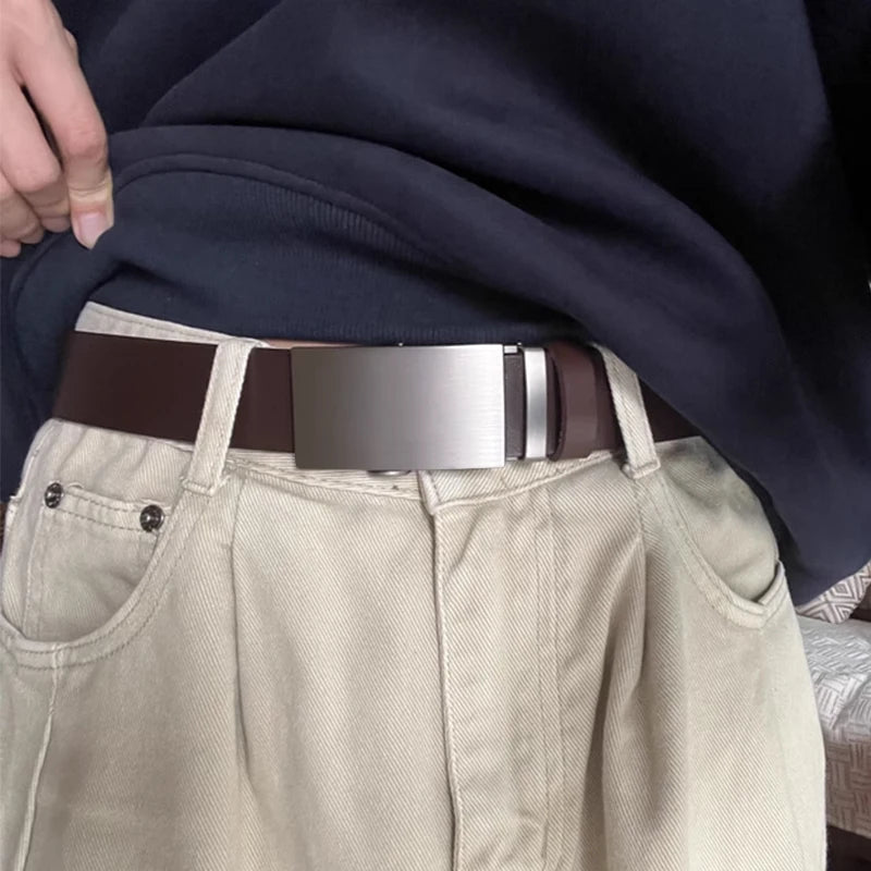 Men's genuine leather belt with automatic buckle, adjustable no-hole design, suitable for jeans, by Ansoff