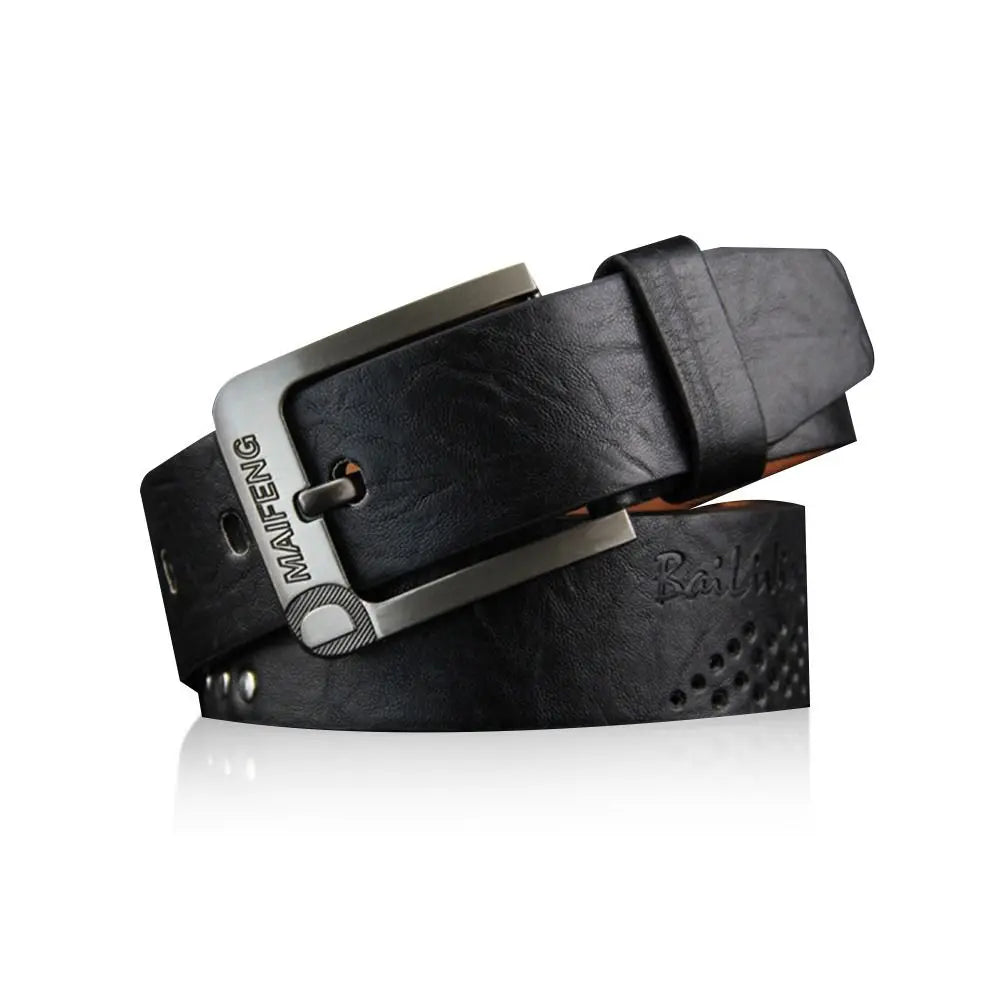 Ansoff men's leather belt with classic buckle, vintage cowboy style, high-quality alloy waistband for business or casual wear.
