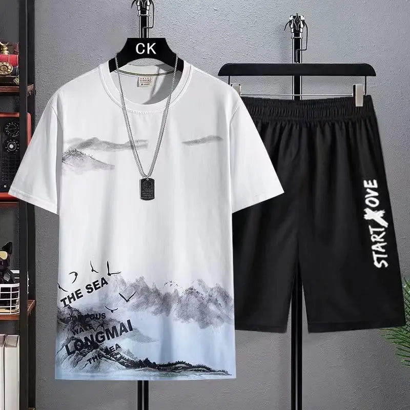 Ansoff men's summer shorts set with short sleeve tee and casual tracksuit for men, suitable for gym or casual wear.