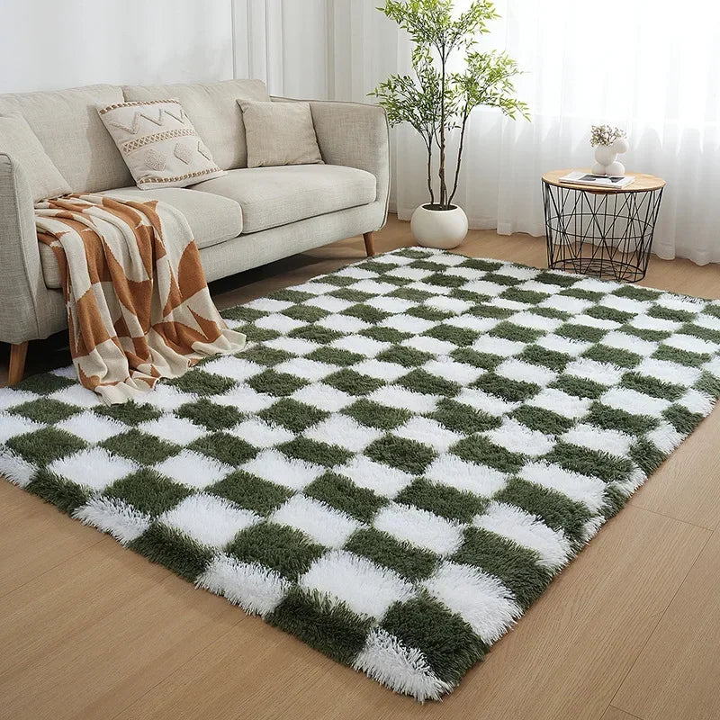 Nordic Style Checkered Mats for Living Room Coffee Table Bedroom Bedside Sofa Floor Carpet Plucked Soft Home Decoration Mat