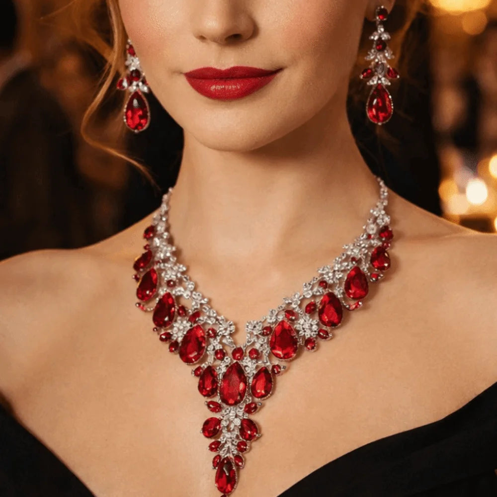 Rhinestone Rhinestone Jewelry Set Shining Luxury Crystal Necklace Earrings Sparkling Formal Bridal Jewelry Set Wedding Ceremony