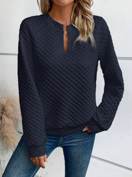 Women Sweatshirt 2025 Spring Autumn Latest Fashion Solid Color Deep V-Neck Pullover Long Sleeved Casual Hoodie Loose Sporty Top - Acros