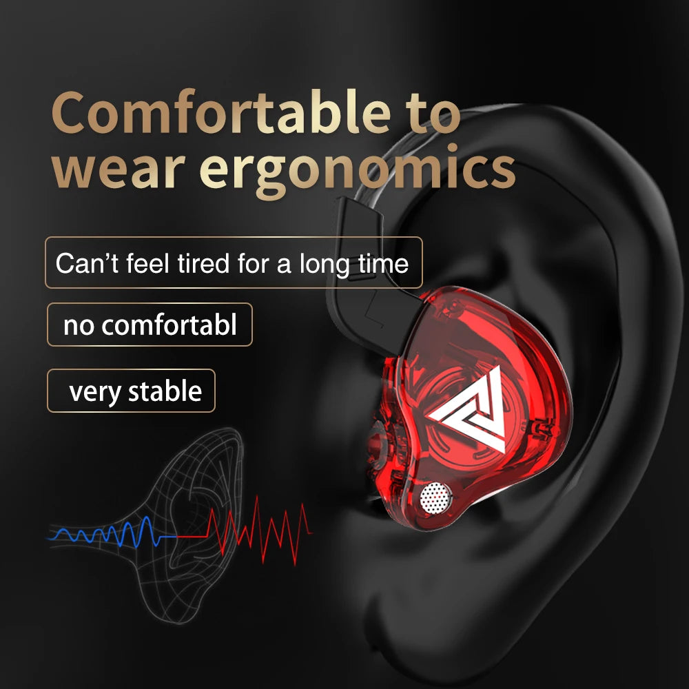 Ansoff QKZ AK6 in-ear earphones with 6 dynamic drivers, microphone, stereo sound, and sports HIFI subwoofer earbuds.