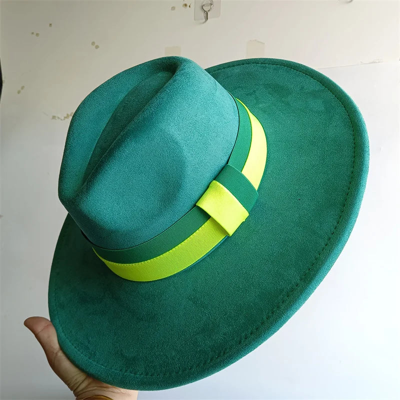 Colorblock ribbon suede felt hat for women and men, wide brim British style autumn winter retro hat by Ansoff