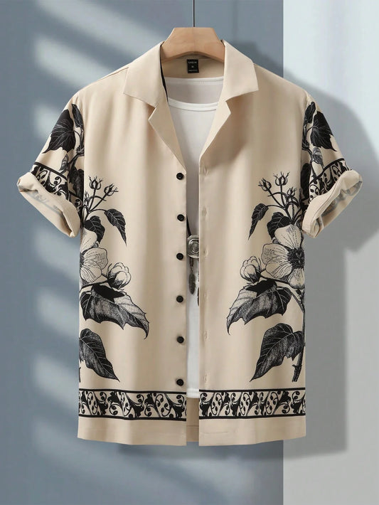 Men's Hawaiian shirt by Ansoff with short sleeves, vibrant vacation print, casual button lapel, perfect for summer and beach wear.