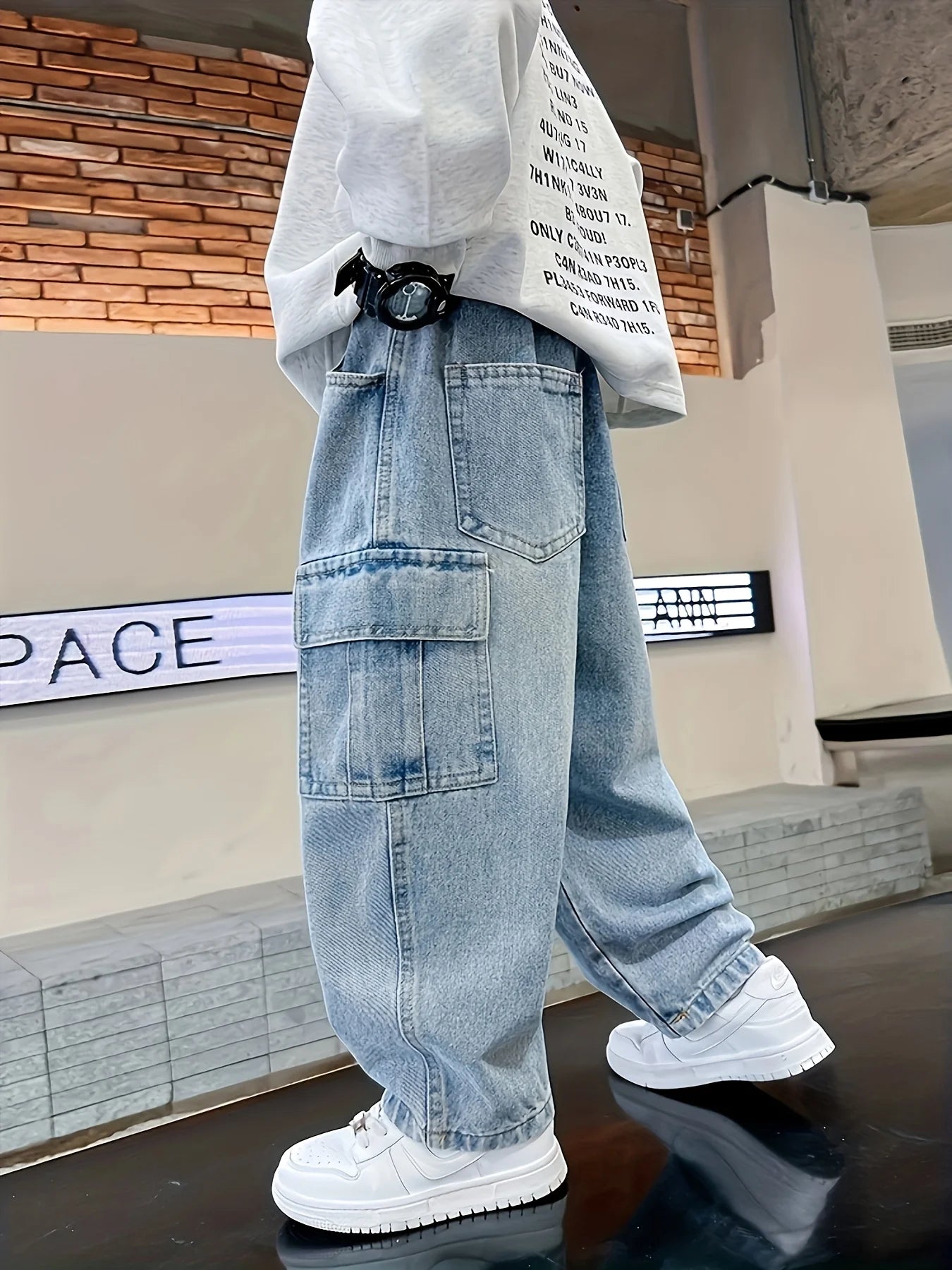 Boy's large-sized casual street jeans by Ansoff, straight-leg style, suitable for four-season wear, stylish and comfortable.