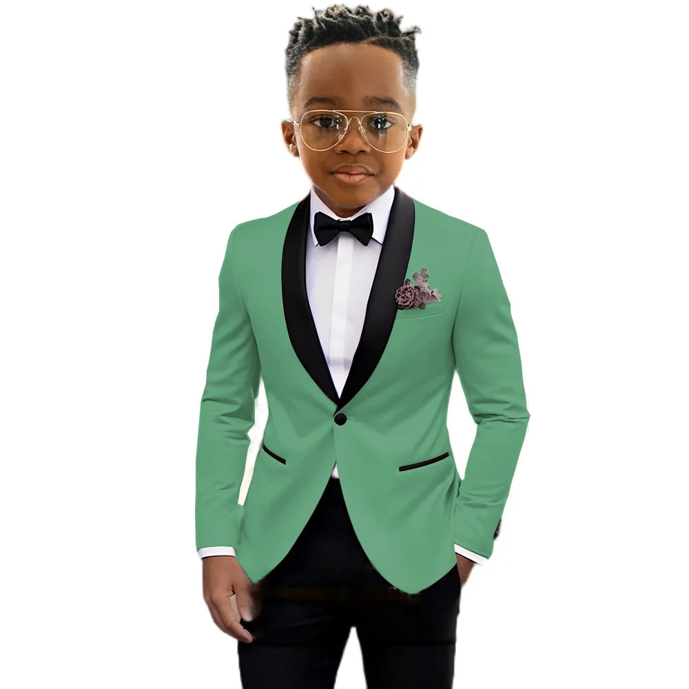 Ansoff boys' slim fit tuxedo suit with shawl lapel, one-button jacket, and matching trousers for formal occasions and weddings.