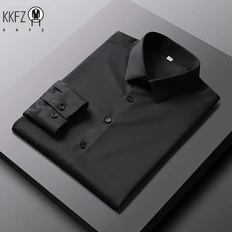 Men's Ansoff long-sleeve solid color casual shirt, wrinkle-resistant and non-ironing business top, neatly displayed.