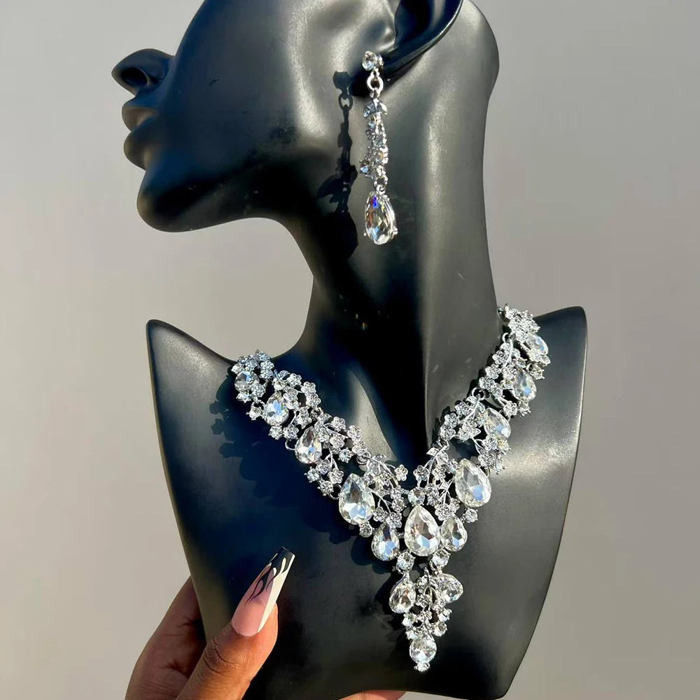 Elegant Imitation Big White Pearl Necklace Earring Jewelry Set for Women Party Wedding Pearl Accessories