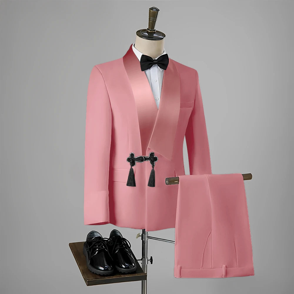 Ansoff men's wedding tuxedo with slim fit blazer and pants, featuring a tassel lapel and single button design.