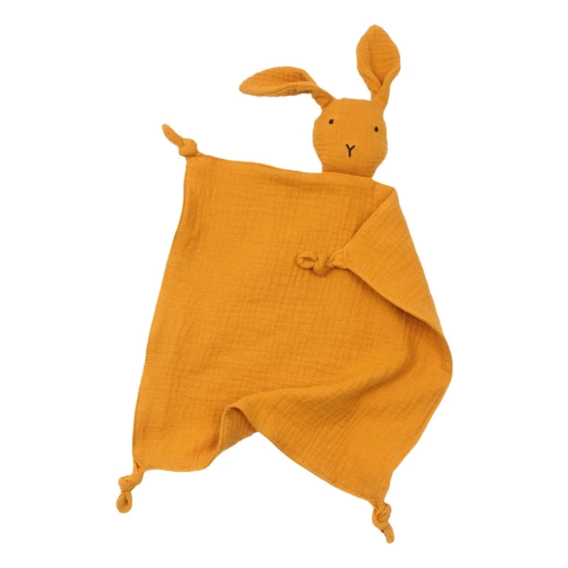 Soft baby soothe blanket and gauze bib set with rabbit teether, ideal for cuddling, sleeping, and comforting infants.