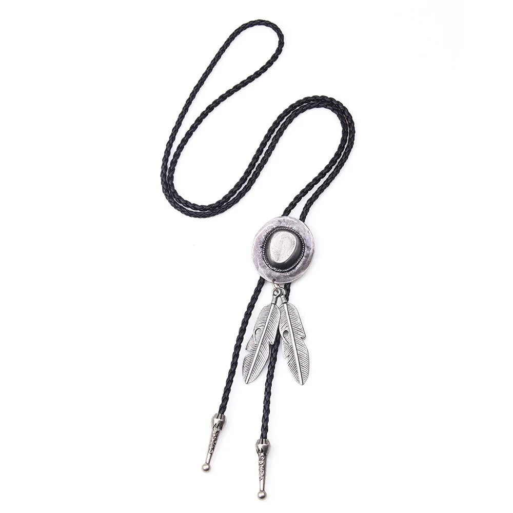 Vintage Cowboy Jazz Hat Alloy mens bolo tie Men Women Leather Rope Long Necklace Sweater Chain shirts Bolo Tie Men Accessories