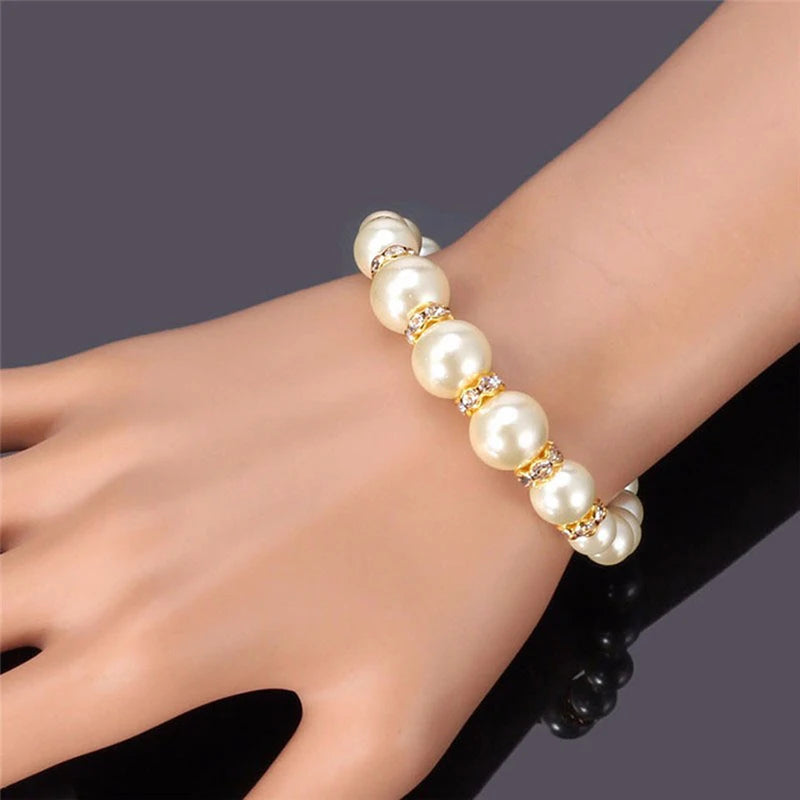 High Quality Luxury Elegant Simulated Pearl Necklace Earrings Bracelet Sets Women Bridal Banquet Wedding Fashion Jewelry Gifts