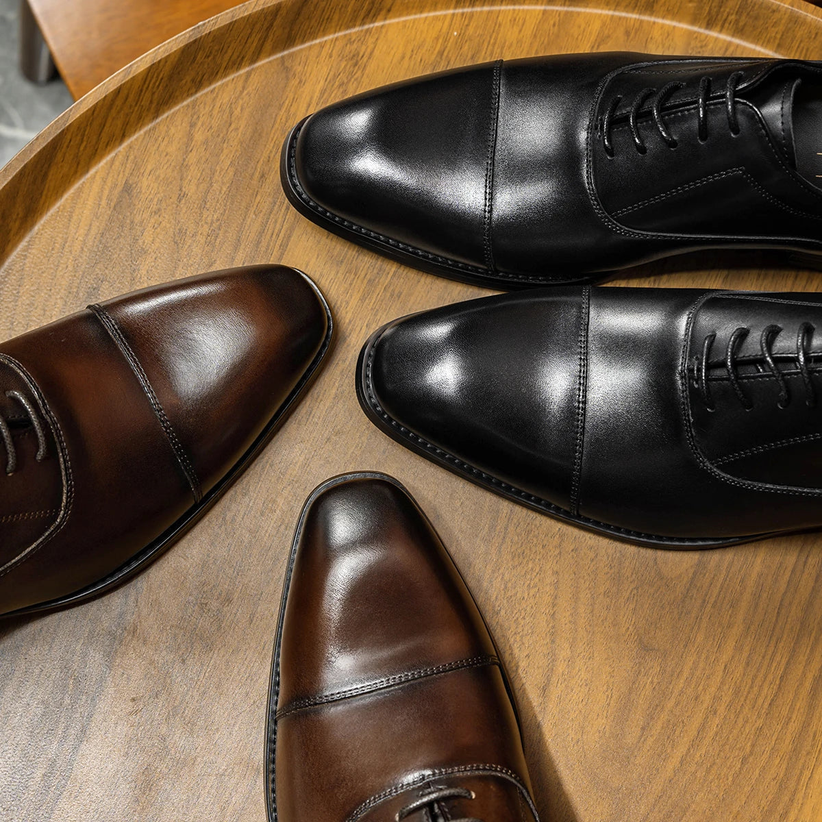 Ansoff men's 2025 genuine leather Oxford shoes with breathable and patent leather finish, stylish and classic for formal wear