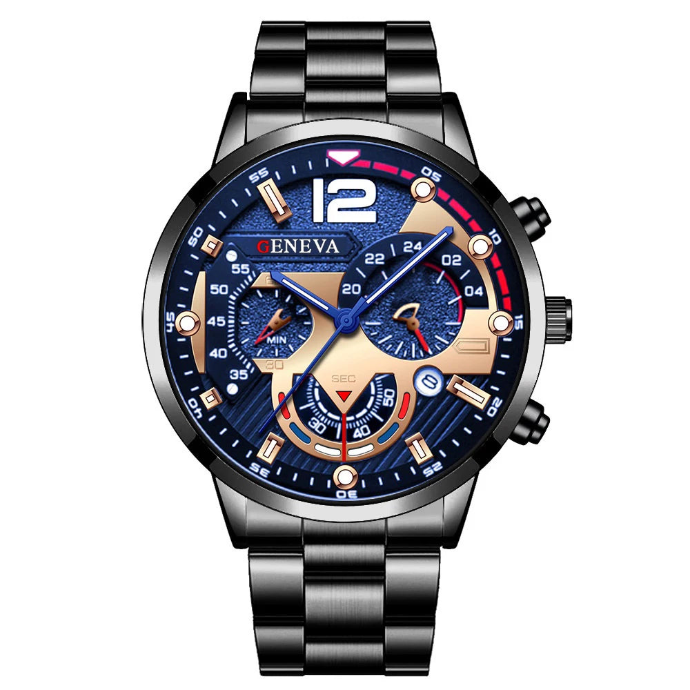 Ansoff men's stainless steel band analog quartz wristwatch with calendar feature, stylish and functional fashion accessory.