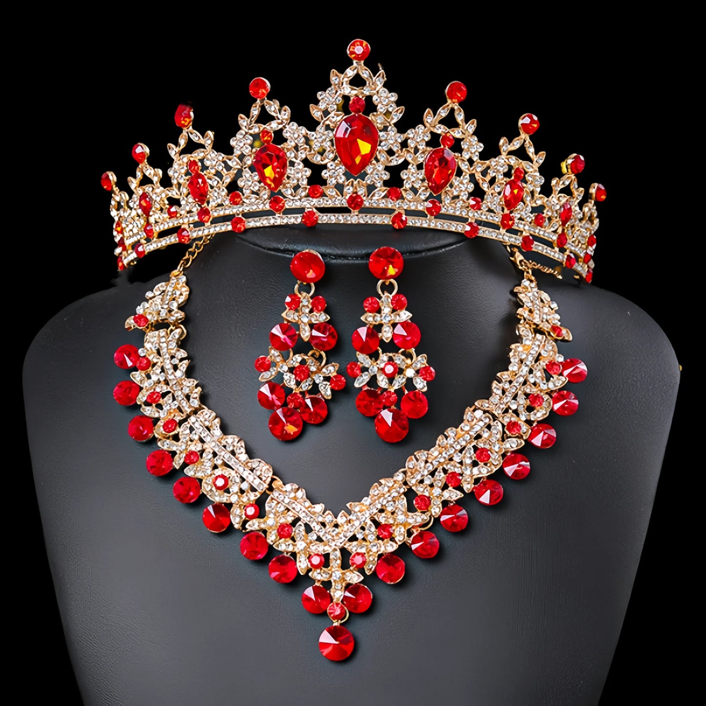 3Pcs Crystal Crown Necklace Earring Set Rhinestone Bridal Jewelry Set Women Bridal Wedding Hair Accessories Jewelry Crown Tiara