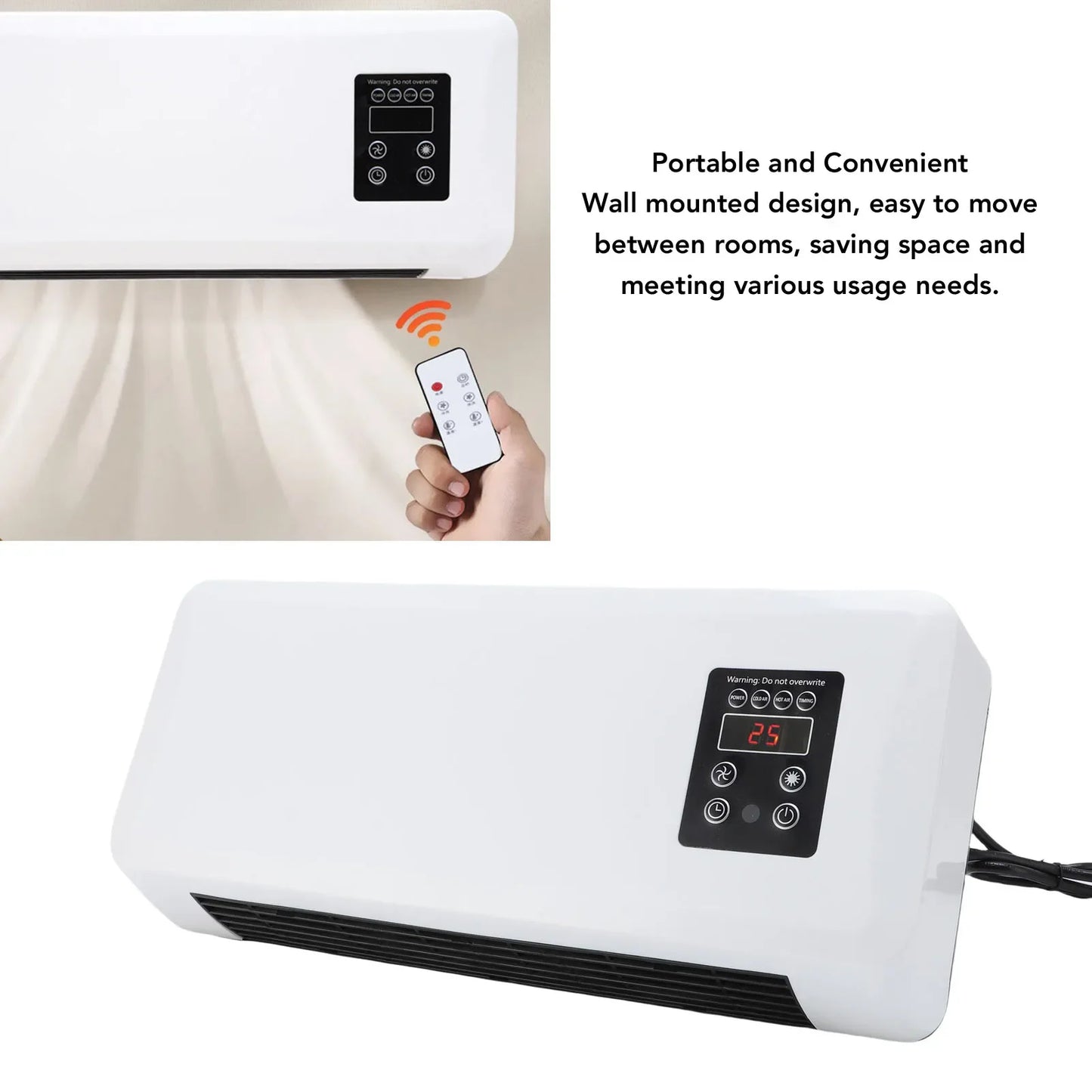 Wall Mounted Air Conditioner Electric Heater Efficient Low Noise Space Saving Multifunctional Electric Heating Fan for Bathroom