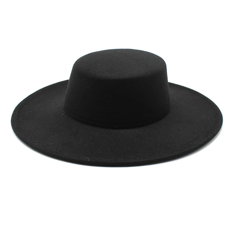 Ansoff French women's wide brim wool fedora hat with a 10cm brim, perfect for winter, derby, or jazz fashion, flat top felt style.
