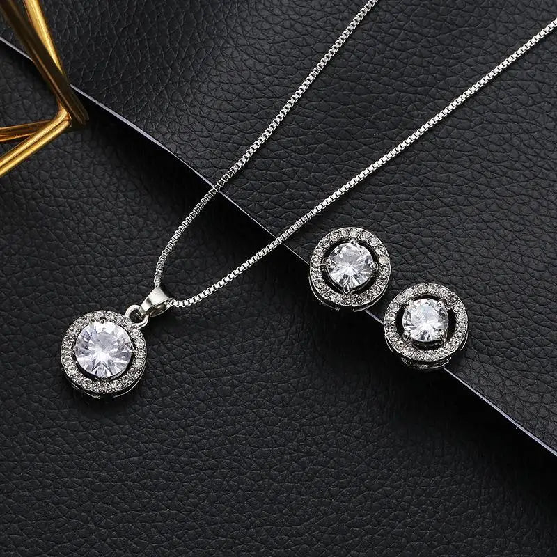 Fashion Charming Zircon Crystal Necklaces Bracelet Earrings Bridal Wedding 3PC Sets Exquisite Elegant Women Jewelry Set