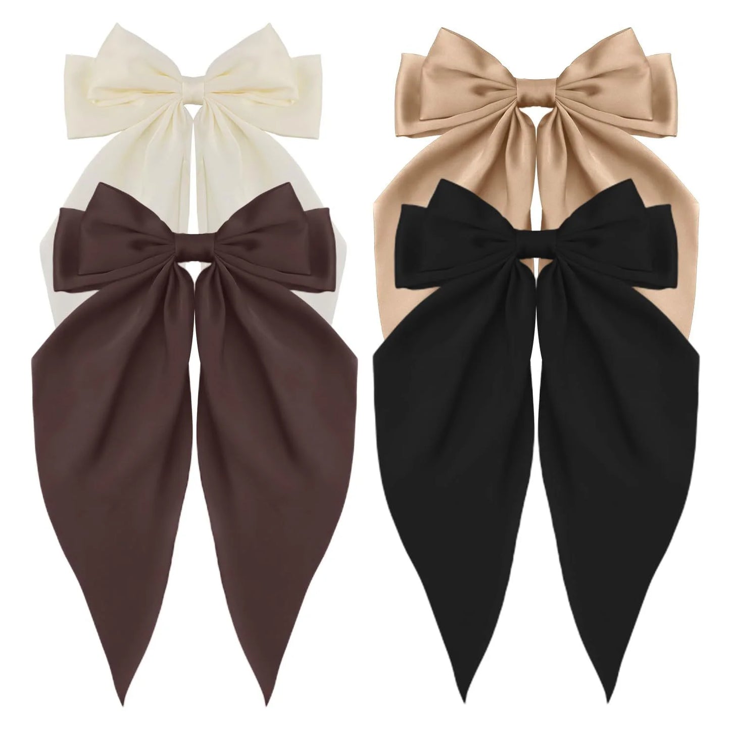 Ansoff Korean women's hair clips featuring large satin bowknot and long ribbon for girls and women, spring clamp barrette hairstyle accessory.