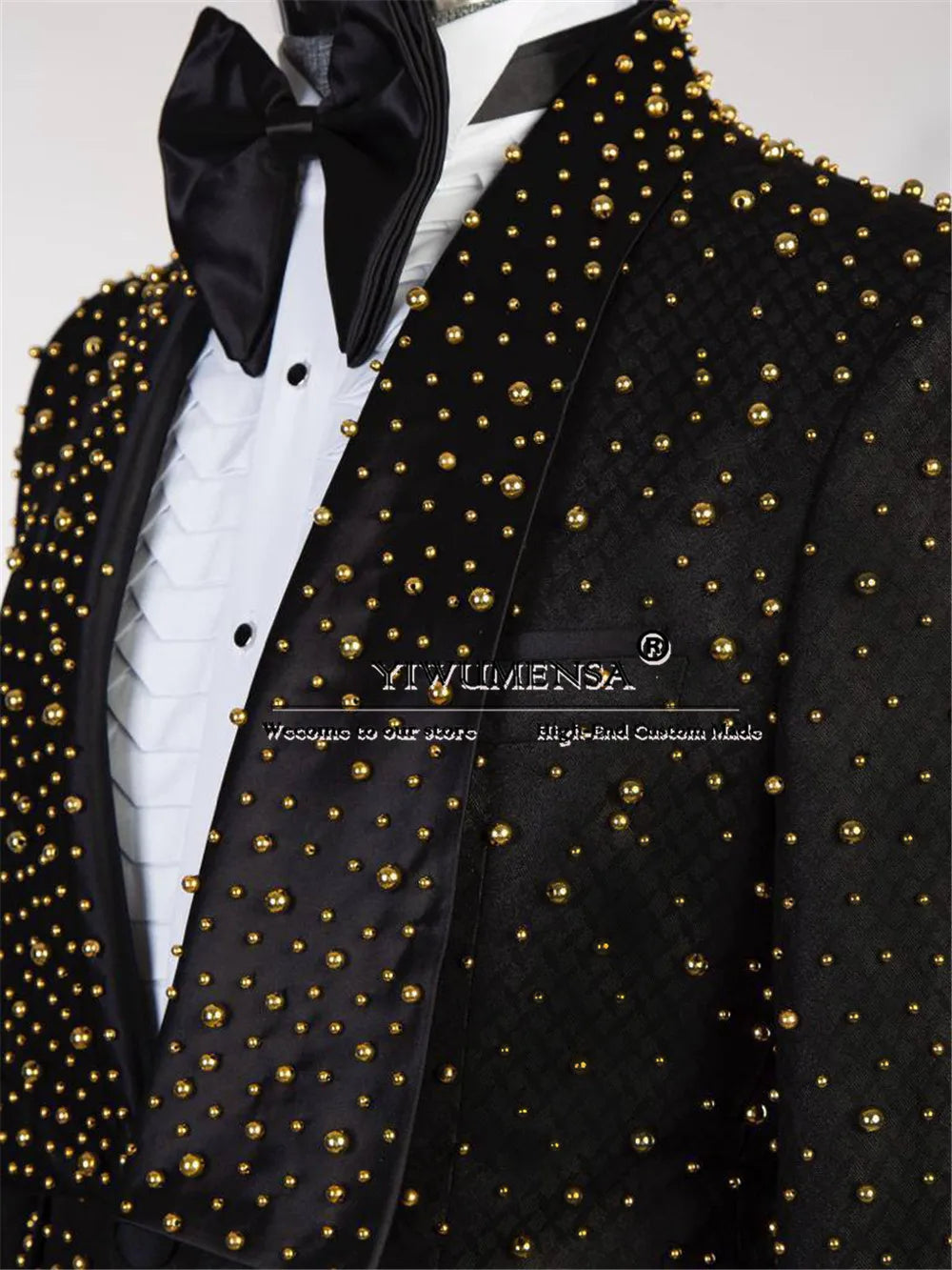 Ansoff Golden Pearls men's 3-piece suit with tailored jacket, vest, and pants for wedding or formal events.