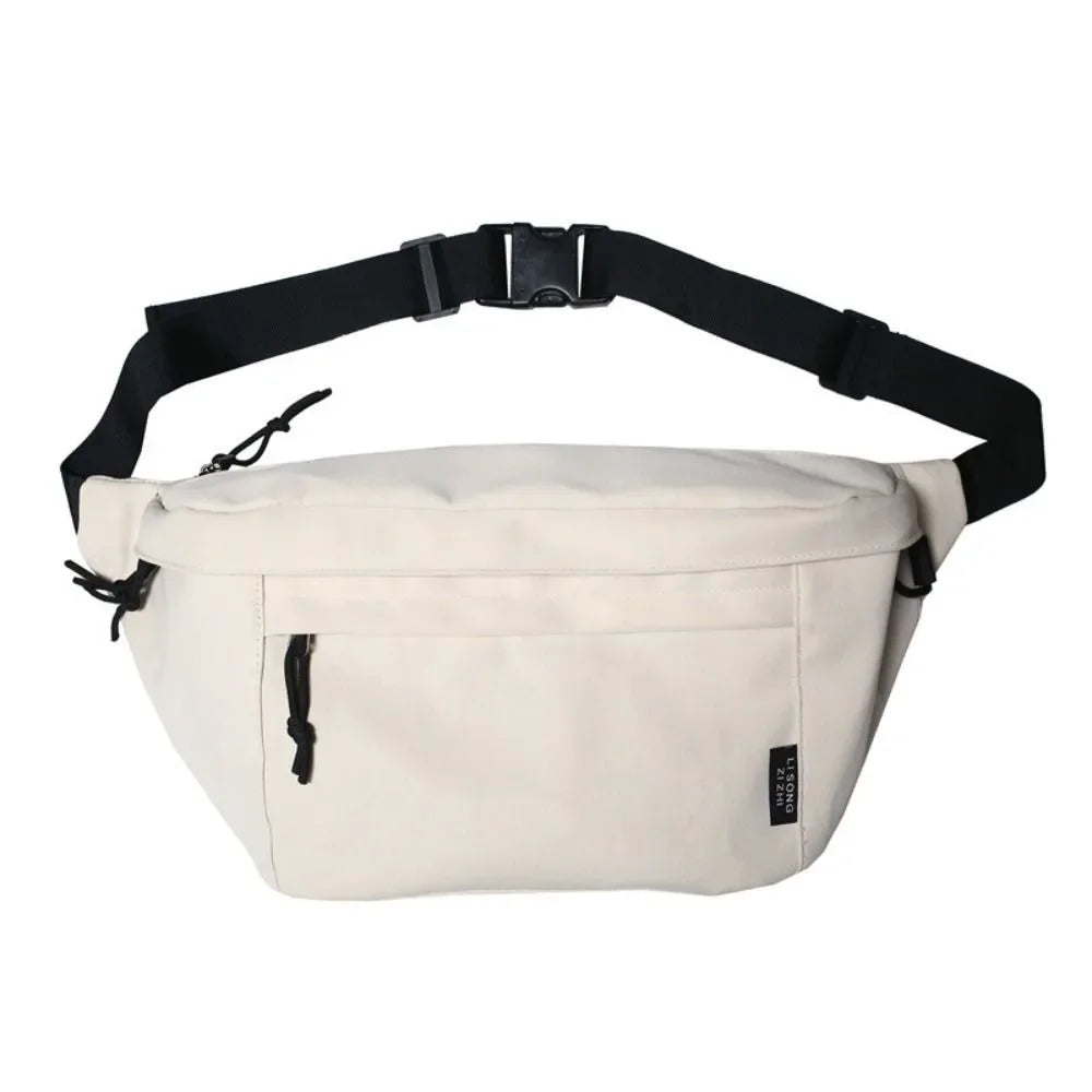 Ansoff large capacity nylon crossbody handbag with adjustable belt, casual solid color travel hip bag for students and couples.