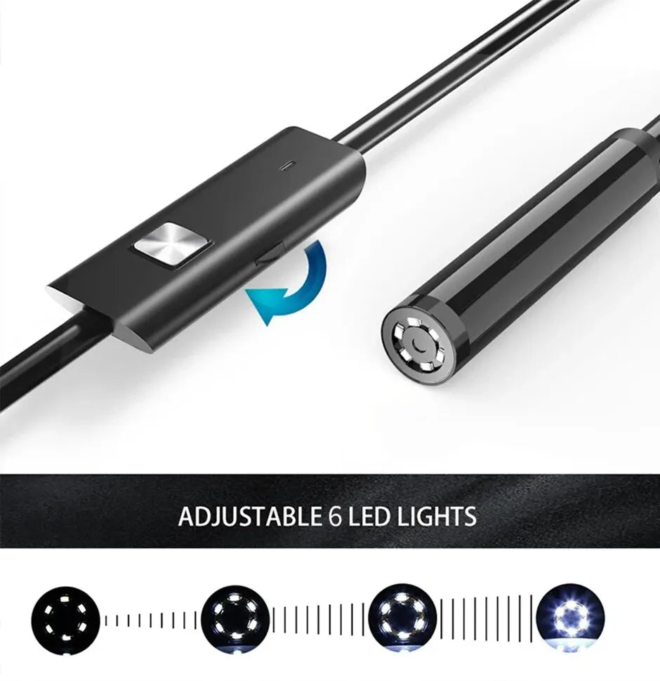 Ansoff 7.0mm USB Type-C endoscope camera with 6 LEDs, waterproof IP67, flexible borescope for phone and PC inspection.