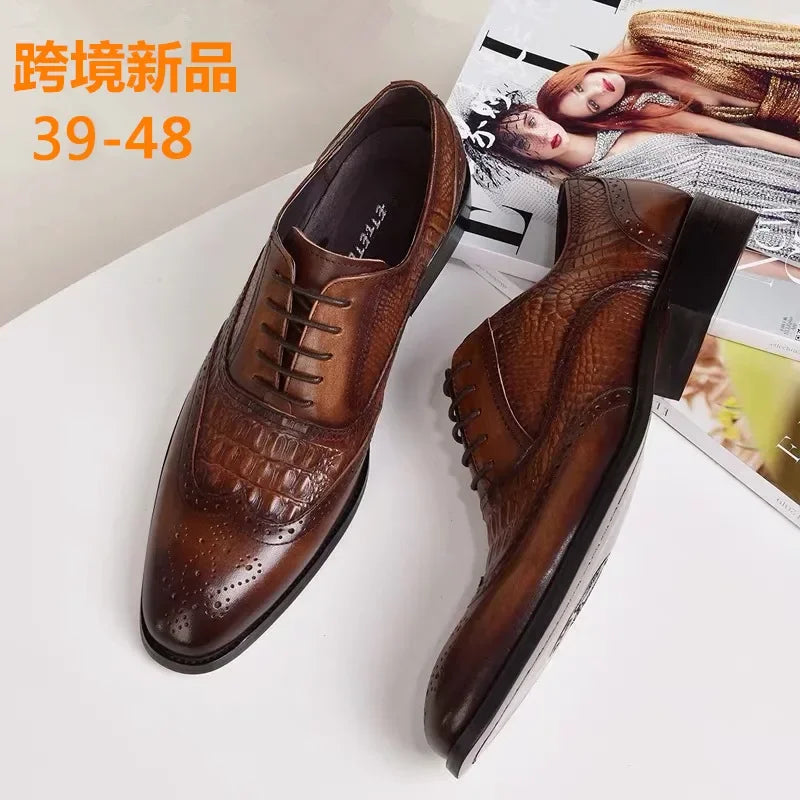 Men casual shoes Brock Oxford retro crocodile leather men formal spring and autumn 2026 new 's for