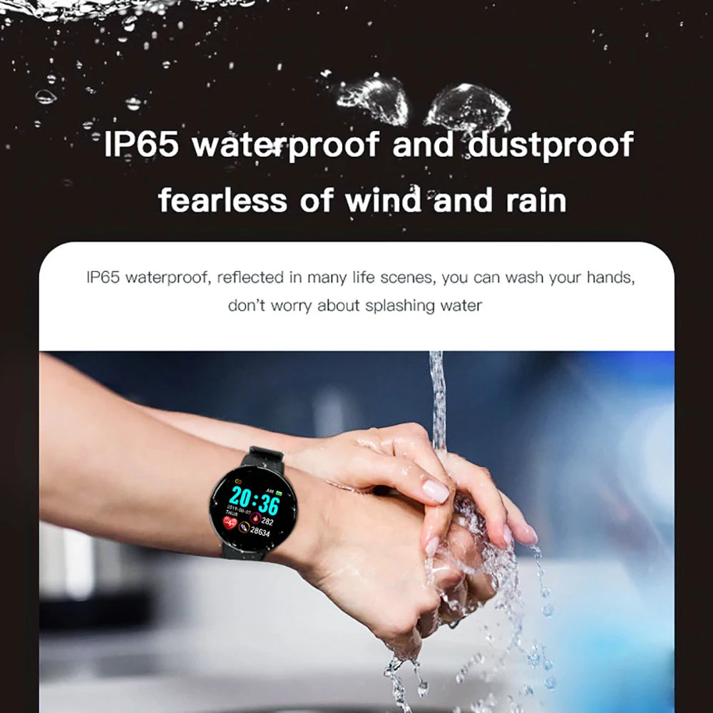 Ansoff D18 Smart Watch with round digital display, heart rate monitor, fitness tracking, men's and women's band bracelet design.