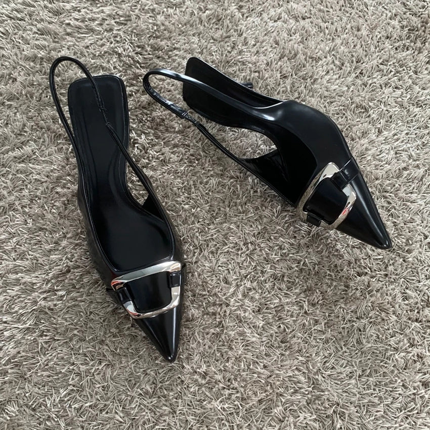 2025 New Shoes Black Leather Shoes Woman Pumps Slingbacks Pointed Toe High Heels Stiletto Sexy Party Shoes Women Heels - Acros