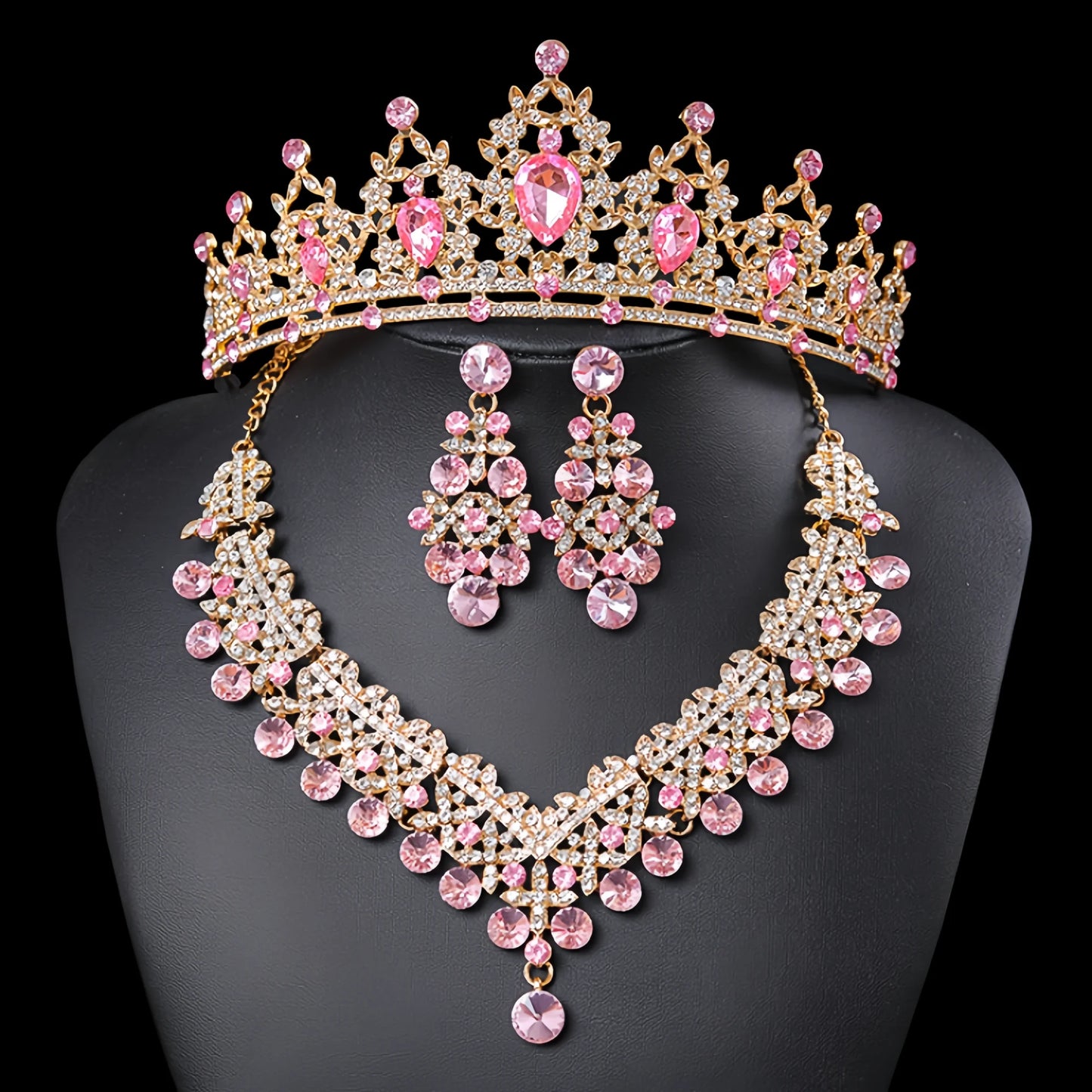 3Pcs Crystal Crown Necklace Earring Set Rhinestone Bridal Jewelry Set Women Bridal Wedding Hair Accessories Jewelry Crown Tiara