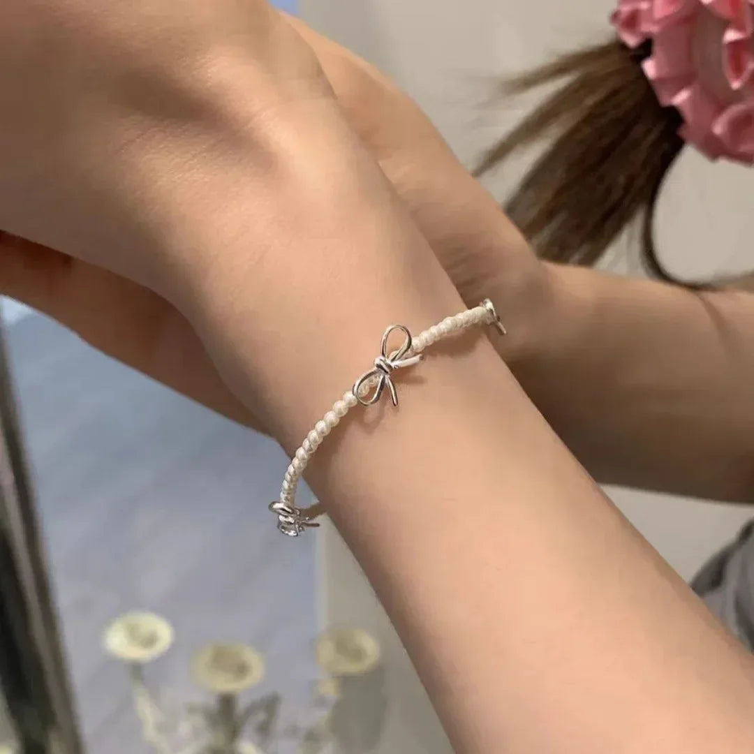 LATS Fashion Sweet Bow Bracelets for Women Girls Sparkling Delicate Ribbon Bowknot Snake Bones Chain Bracelet Party Jewelry Gift - Acros