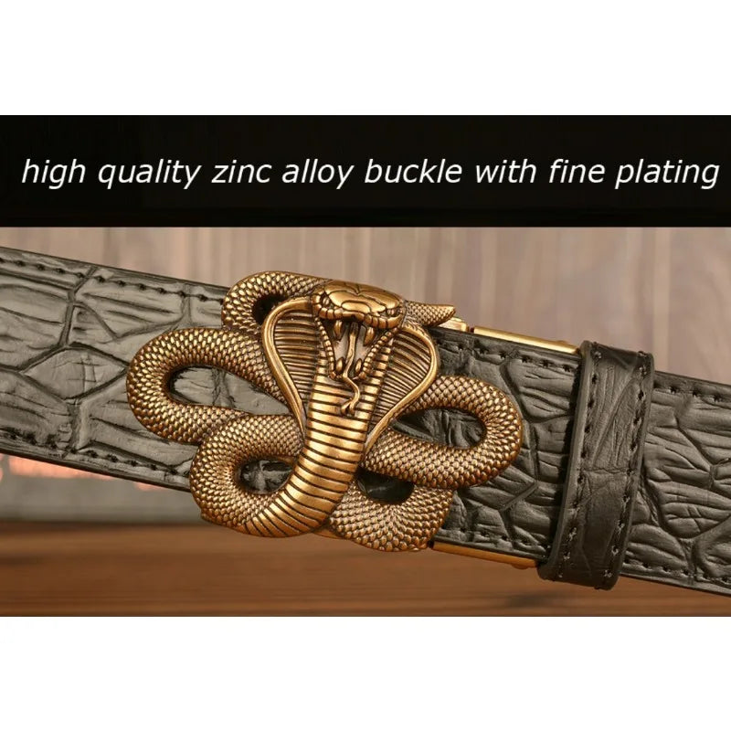 Black genuine leather men's belt with automatic buckle, 3.8cm width, carved cow leather strap for jeans from Ansoff.
