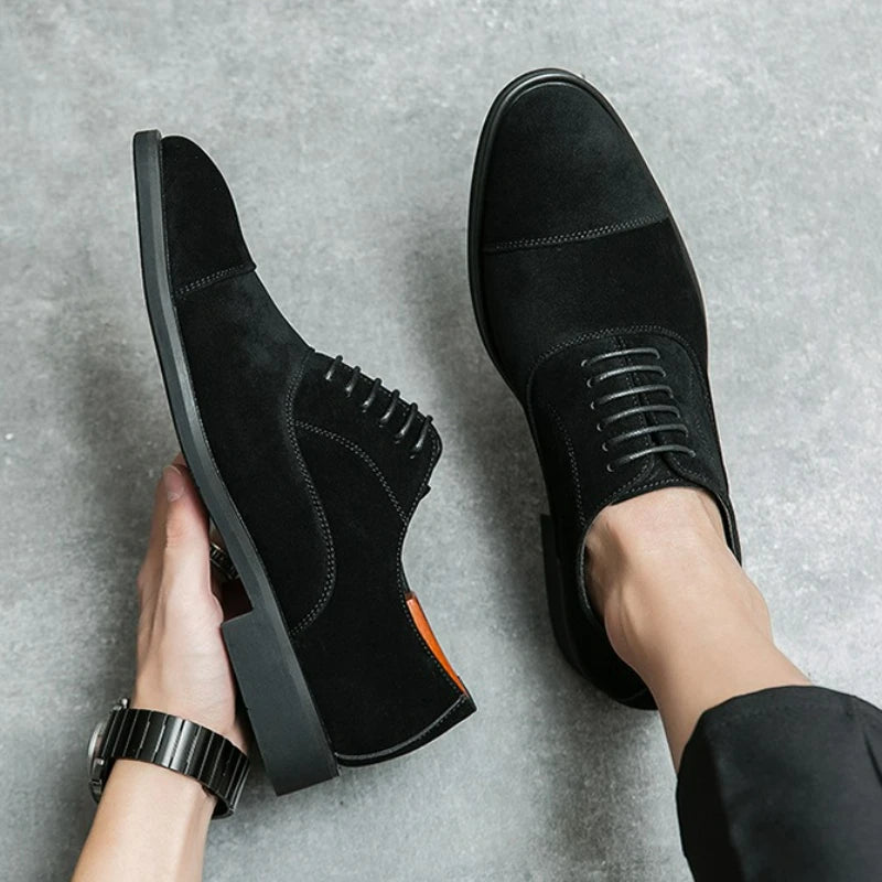 Men's Ansoff suede leather dress shoes with pointed toe, lace-up design, casual and formal office oxfords for men.