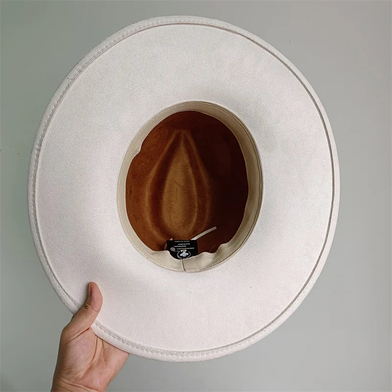 Colorblock ribbon suede hat by Ansoff, stylish wide-brim felt hat for women and men in colorful autumn and winter fashion.