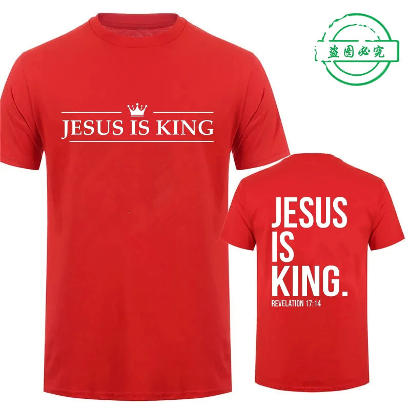 Ansoff Jesus Is King graphic T-shirt for men, short sleeve streetwear tee with Christian faith design, casual summer fashion.