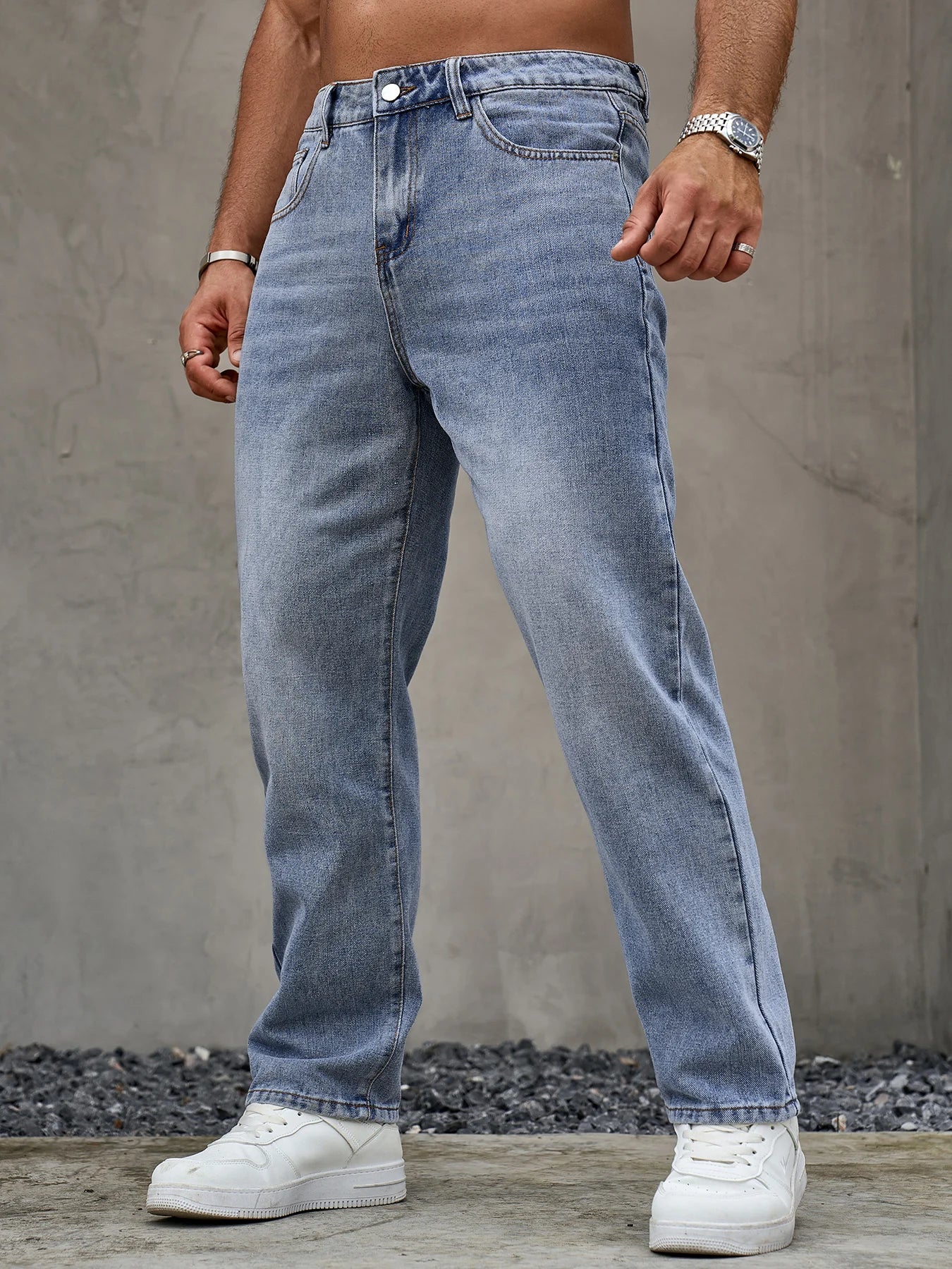 Men's loose fit blue denim jeans by Ansoff, straight leg casual trousers with soft, durable fabric for all-season wear
