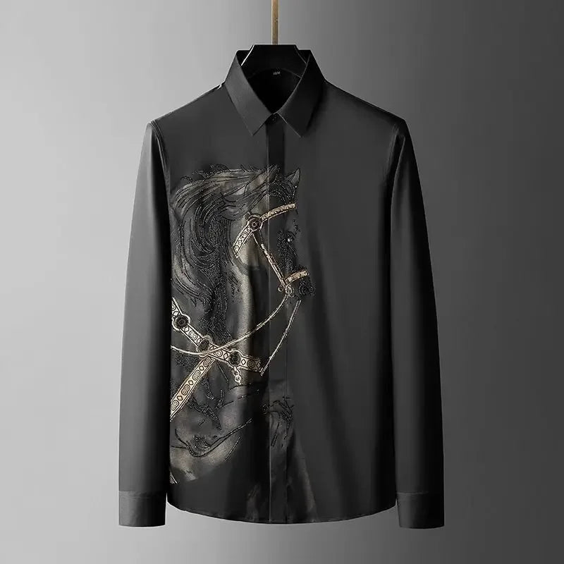 Men's long sleeve printed funny shirt by Ansoff featuring button-up design, stylish print, and high-quality fabric.