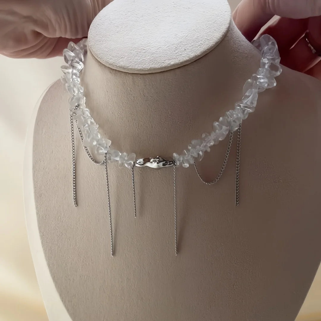 New Irregular Choker Vintage Tassels Zircon Heart Pendant Necklace For Women Female Geometric Baroque Transparent Crystal Chain - Acros