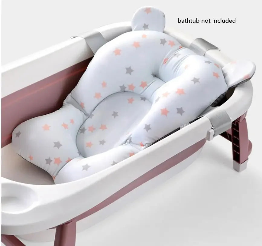 Ansoff baby shower bath tub pad with non-slip surface, soft animal-shaped cushion for newborn safety and comfort in the bathtub.