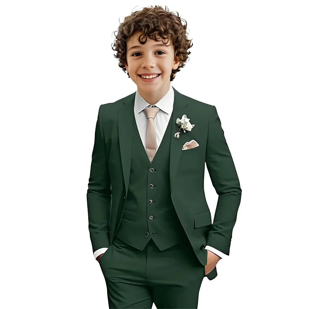 Colorful boys' suit set by Ansoff with a formal tuxedo style, notched lapel, slim fit, ideal for weddings and parties in sizes 2-20T.