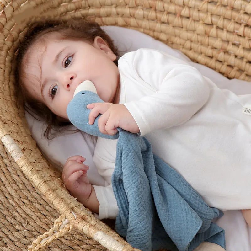 Soft cotton baby security blanket with stuffed animal comforter for newborns, soothing muslin snuggle toy by Ansoff.