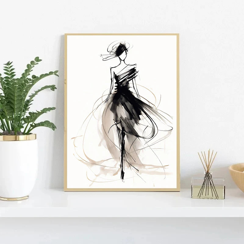 Fashion Design Sketch Abstract Woman Line Drawing Poster Print Canvas Painting Wall Art Picture for Living Room Home Decor Gift