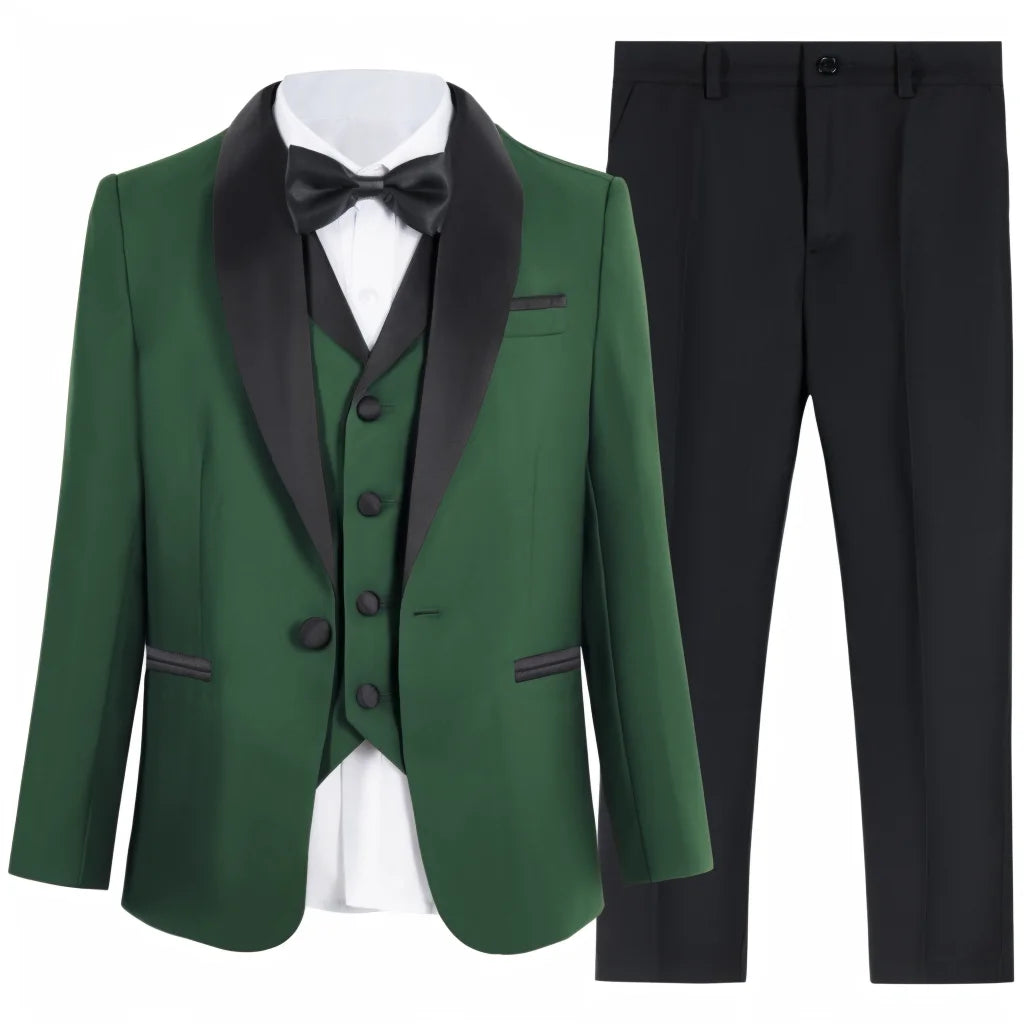 Boy's slim fit suit set including blazer, vest, and pants by Ansoff, ideal for formal occasions like weddings and proms.
