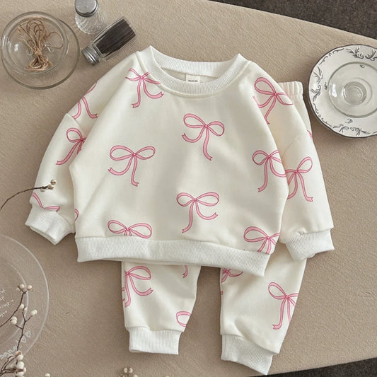 Baby Clothing Sets Autumn Cotton Cute 2 PCS Kids Sets Baby Girls Clothes Bow Printed Top+Pants 1-3 Years
