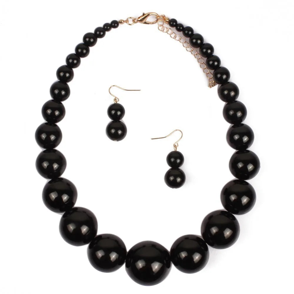 Fashion Elegant Large Pearl Necklace Set 42cm Length Round Big Ball Beads Chain Choker with Earrings Luxury Neck Jewelry Party