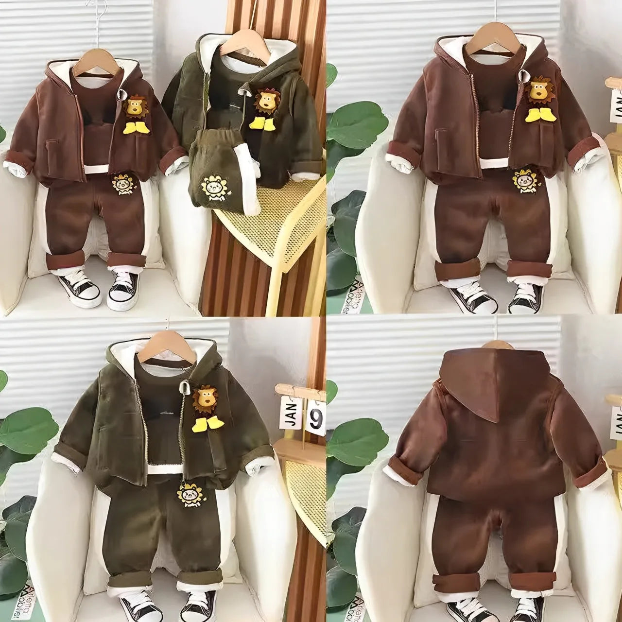 Baby Animal Clothes Sets For Boys Baby Outfits Children Boys Cartoon Lion Hooded Jacket+Top+Pants 3Pcs Set Infant Kid Tracksuits