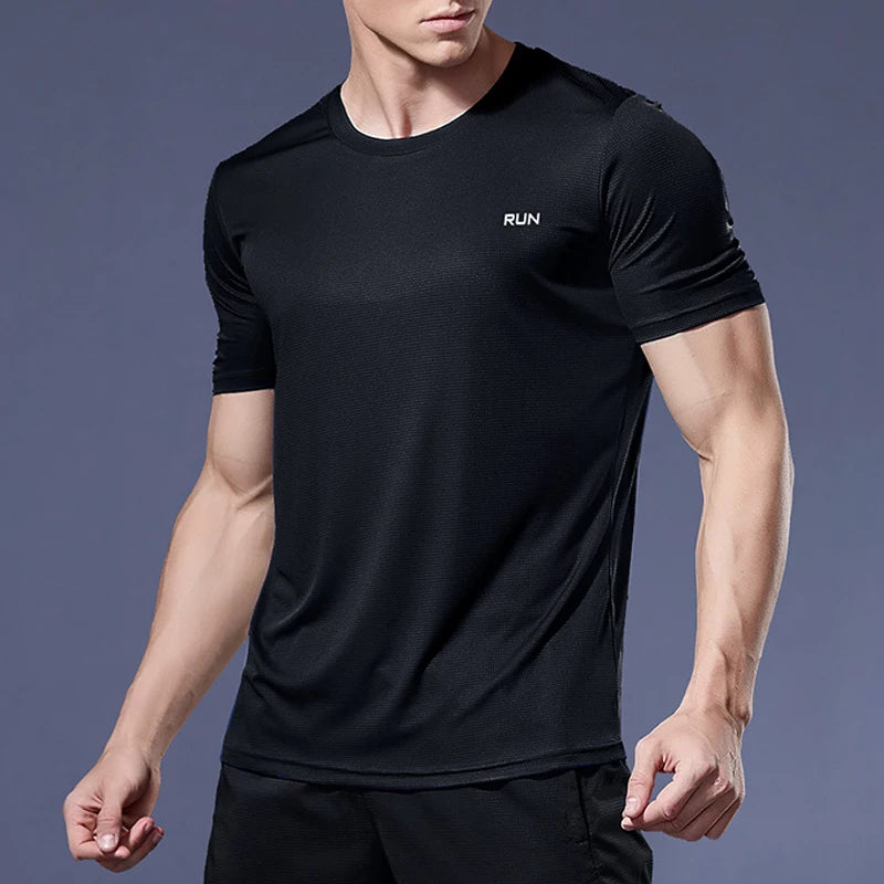 Men's Ansoff running and soccer jersey, quick-dry compression T-shirt for jogging, fitness, and gym workouts, black and blue design.