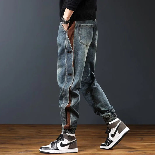 Men's rugged American-style workwear jeans by Ansoff, trendy winter jeans with a rugged, handsome fit and personalized design.
